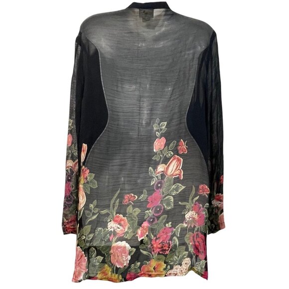 Smithsonian Institution Womens Sheer Black Button Front Floral Blouse Sz XL - Picture 11 of 12